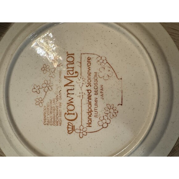 Vintage Crown Manor Handpainted Stoneware Autumn Blossom Plates 10.5" Set Of 3 - Picture 3 of 4